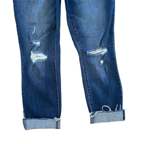 Old Navy Blue High Waist Mom Denim Raw Hem Holes In Knees Straight Leg Jeans - Picture 6 of 7